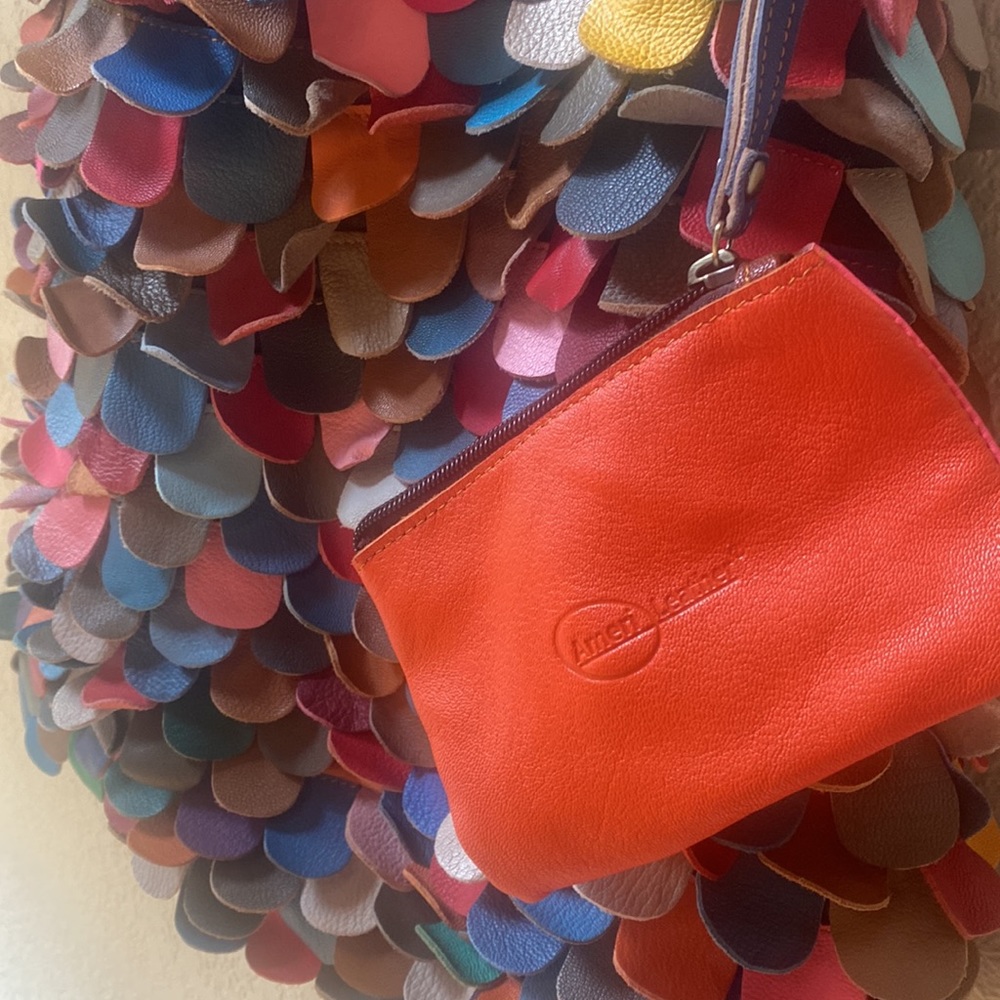 Multicolor Patchwork/Feather Amen Leather Tote Bag - image 1